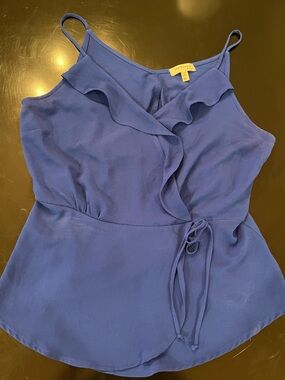 Monteau Blue Ruffle Wrap Cami